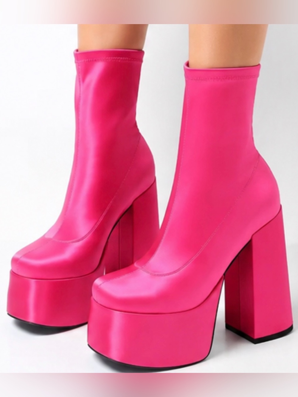 Platform Block Heel Ankle Boots in Vibrant Pink